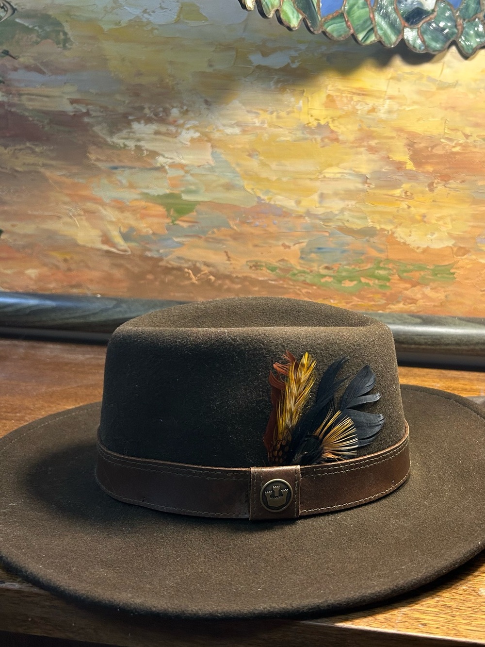 Goorin Bros Brown Wool Felt Fedora Hat With Feather Size Small